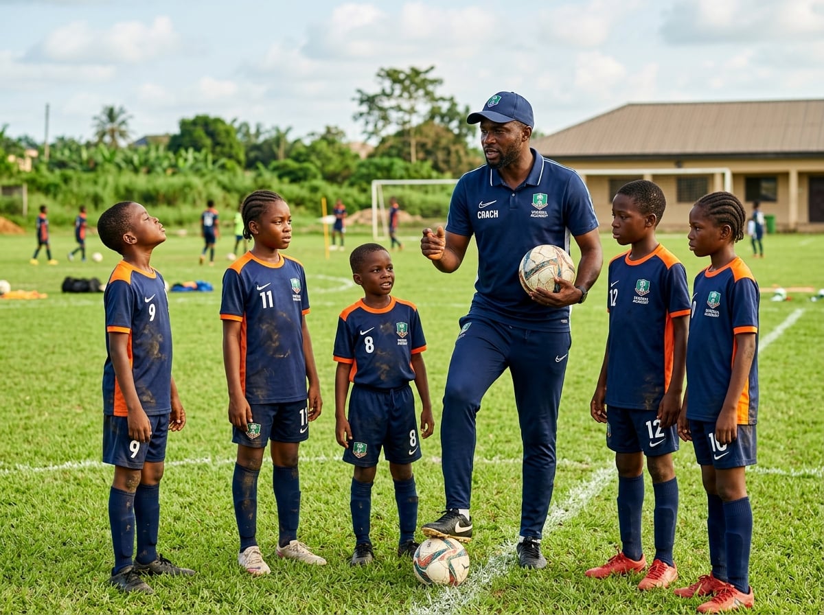 HTT Academy coach mentoring young players on the pitch